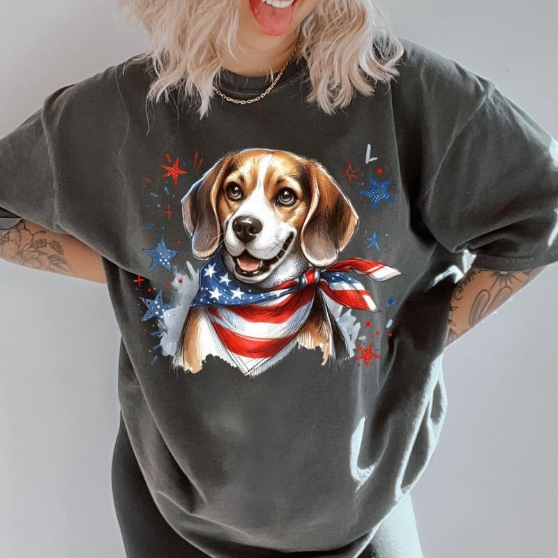 Beagle Patriotic Dog Shirt ~ Unisex Apparel Relaxed Fit Printed In The USA Clothing Womenswear Casual Comfort Cotton Top...
