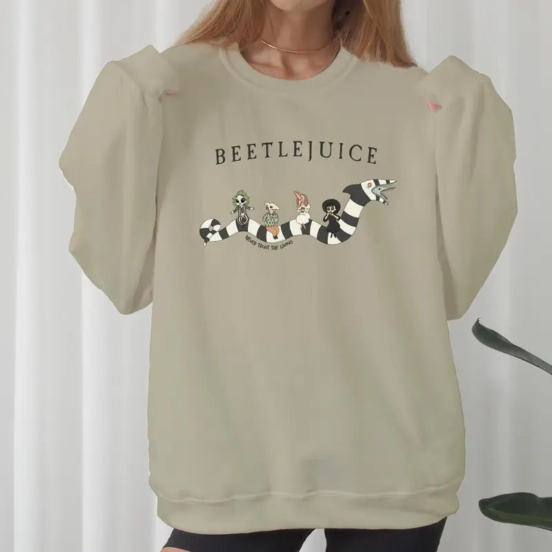 Beetlejuice Crewneck Sweatshirt, Never Trust the Living Shirt, Funny Halloween Horror Hoodie | ZylaModa.com
