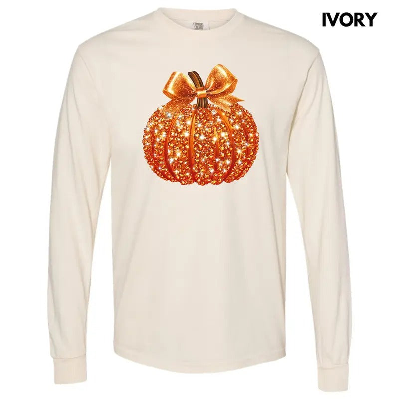 Bejeweled Orange Pumpkin Long Sleeve Comfort Colors T-Shirt 'NLB' Hoodie, Sweatshirt | ZylaModa.com