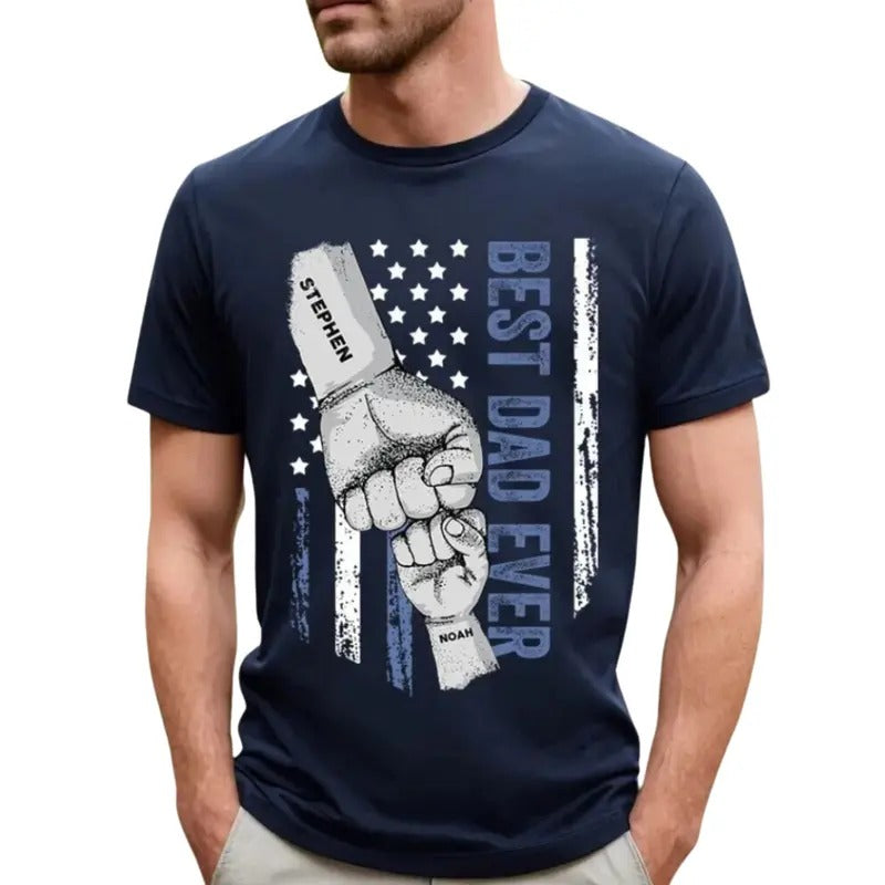 Best Dad Ever Shirt, Personalized Dad Raised Fist Bump T-Shirt Father's Day Menswear Top Hoodie, Sweatshirt | ZylaModa.com