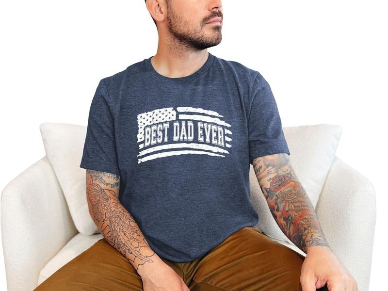 Best Dad Ever T Shirt for Men, 4th of July Graphic Tee for Dad, Father's Day Gift for Him, Casual American Flag Shirt,...