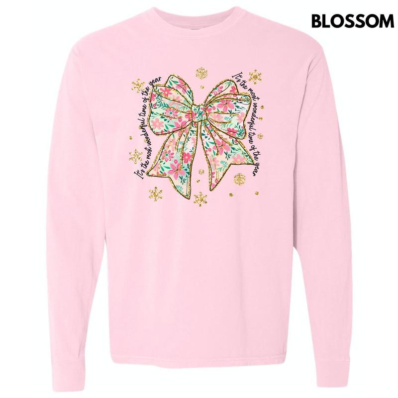 Big Wonderful Time Bow Long Sleeve Comfort Colors T-Shirt 'NLB' Hoodie, Sweatshirt | ZylaModa.com