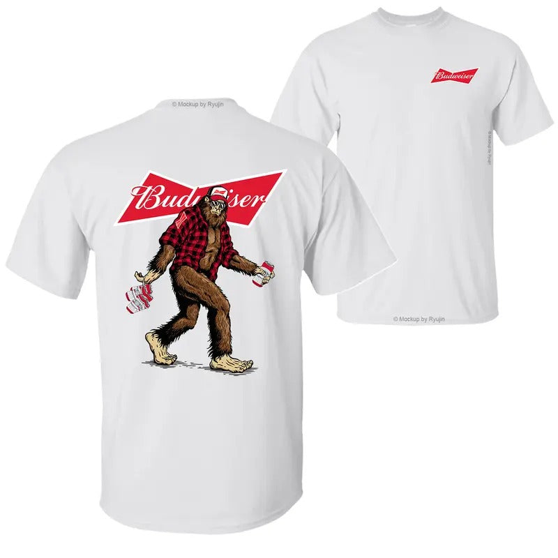 Bigfoot Budweise T-Shirt Hoodie, 2 Sided Graphic Printed Unisex Classic Comfort Cotton T-Shirt Menswear Sweatshirt