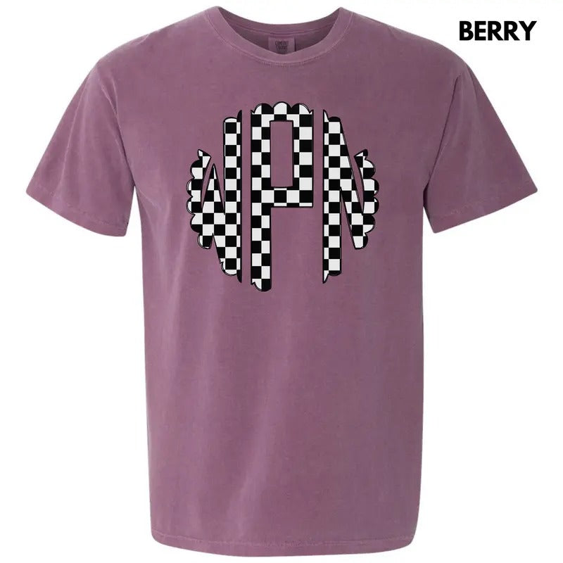 Black Checkered Monogram Comfort Colors T-Shirt 'NLB' Hoodie, Sweatshirt | ZylaModa.com