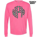Black Checkered Monogram Long Sleeve Comfort Colors T-Shirt 'NLB' Hoodie, Sweatshirt | ZylaModa.com