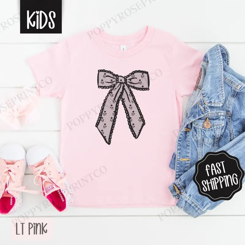 Black Lace Bow Kids Shirt - Children's Tshirt - Cute Youth Tee Gildan Hoodie, Sweatshirt | ZylaModa.com