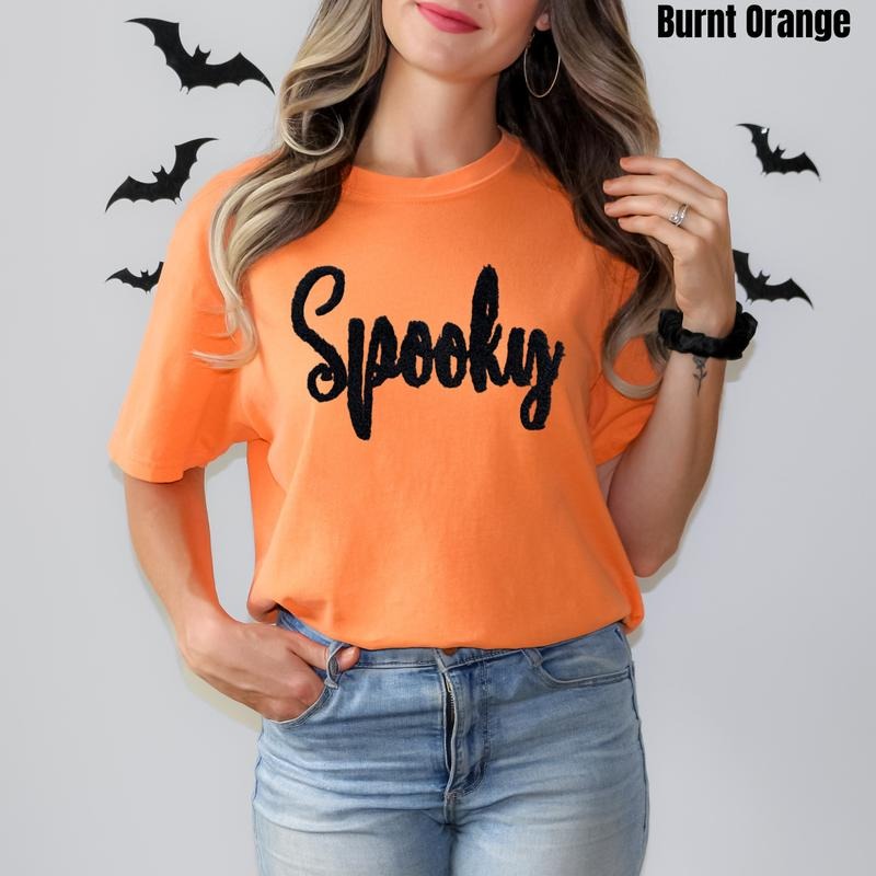 Black Spooky Fluffy Patch Comfort Colors T-Shirt Hoodie, Sweatshirt | ZylaModa.com