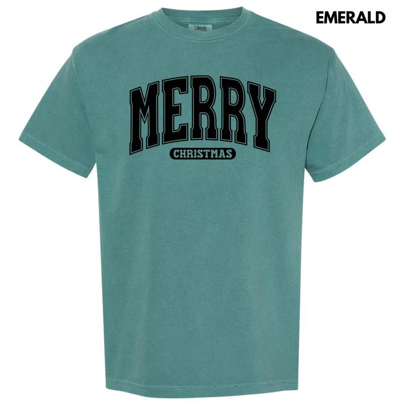 Black Varsity Merry Christmas Comfort Colors T-Shirt 'NLB' Hoodie, Sweatshirt | ZylaModa.com
