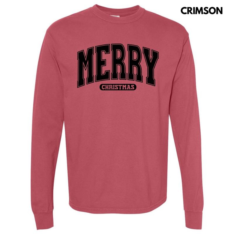 Black Varsity Merry Christmas Long Sleeve Comfort Colors T-Shirt 'NLB' Hoodie, Sweatshirt | ZylaModa.com