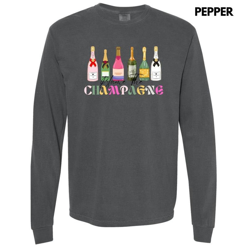 Blame The Champagne Long Sleeve Comfort Colors T-Shirt 'NLB' Hoodie, Sweatshirt | ZylaModa.com