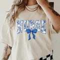 Blue Floral Nurse Shirt ~ Unisex Apparel Relaxed Fit Printed In The USA Clothing Womenswear Casual Comfort Cotton Top...