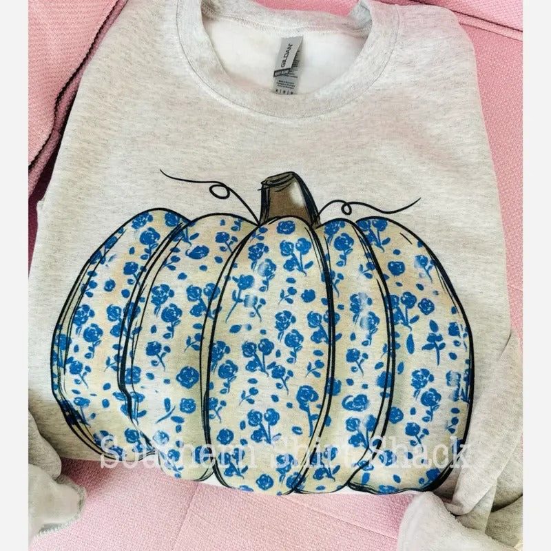 Blue Floral Pumpkin sweatshirt T-Shirts, Hoodie | ZylaModa.com