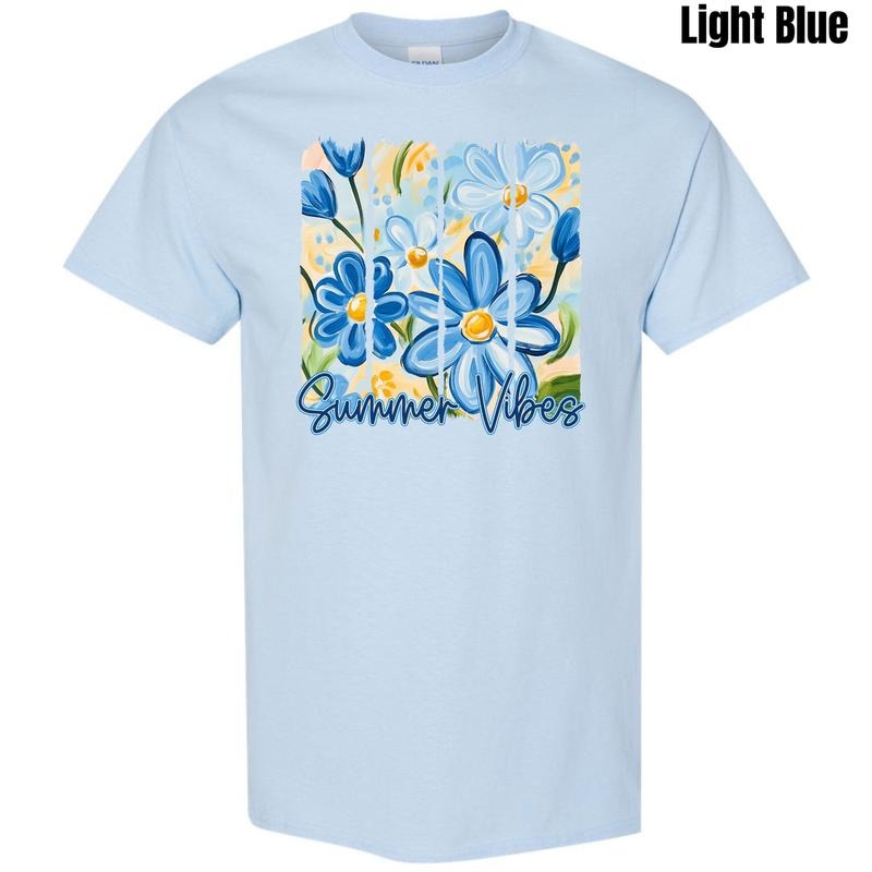 Blue Flower Summer Vibes Gildan Short Sleeve T-Shirt 'NLB' Hoodie, Sweatshirt | ZylaModa.com