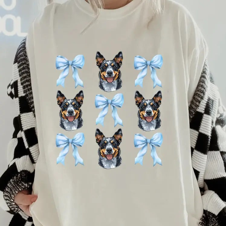Blue Heeler with bows Shirt ~ Unisex Apparel Relaxed Fit Printed In The USA Clothing Womenswear Casual Comfort Cotton Top...