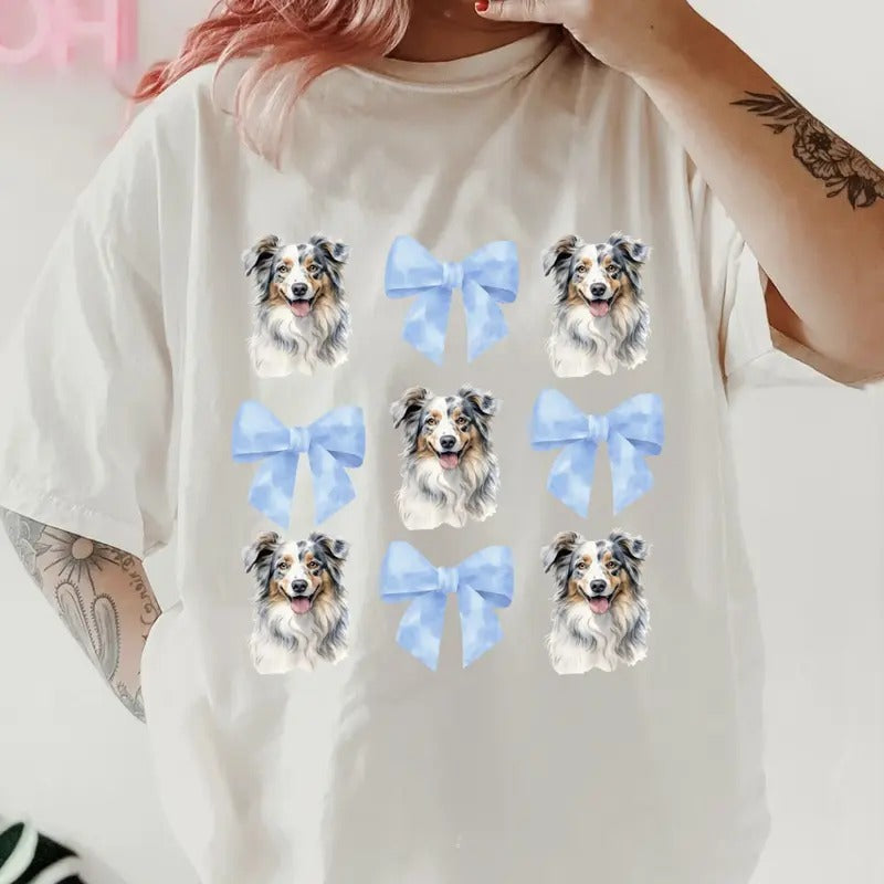 Blue Merle Aussie with bows Shirt ~ Unisex Apparel Relaxed Fit Printed In The USA Clothing Womenswear Casual Comfort...