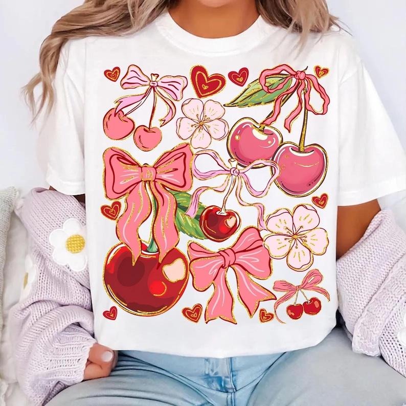 Boho Cherry Coquette Preppy Cherries T-Shirt Boho Floral Berry Summer Cherry T-Shirt Hoodie, Sweatshirt | ZylaModa.com