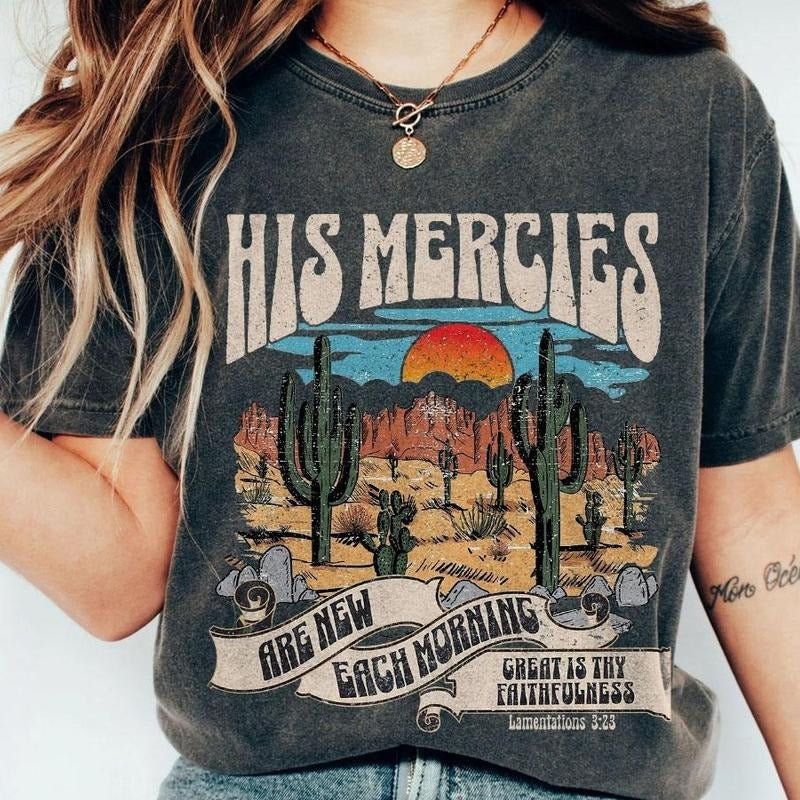 Boho Christian Shirts, His Mercies Are New Each Morning, Christian TShirts, Bible Verse Shirt, Trendy Christians T...