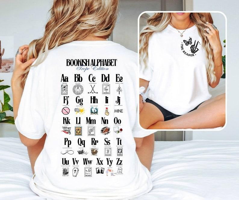 Bookish Alphabet T-Shirt | Literary Letters Tee | Perfect for Book Lovers & Readers | The Reader T-shirt | Tropes Reader...