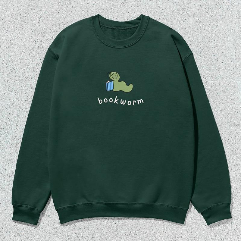 Bookworm Embroidered Crewneck Sweatshirt, Cute Bookworm Shirt for Book Lovers Book Hoodie, Bookish Gifts | ZylaModa.com