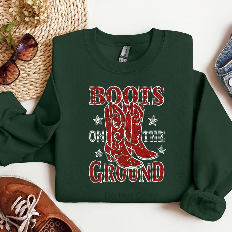 Boots on The Ground Red Rhinestone Transfer T-Shirts, Hoodie, Sweatshirt | ZylaModa.com