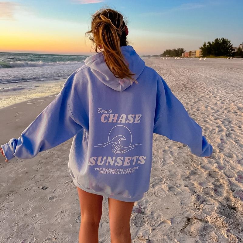 Born to chase sunsets Hoodie Polyester Womenswear Oversized Sweaters Tops Women Pullover T-Shirts, Sweatshirt | ZylaModa.com