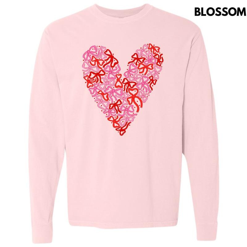 Bow Filled Heart Long Sleeve Comfort Colors T-Shirt 'NLB Hoodie, Sweatshirt | ZylaModa.com