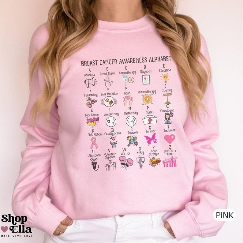 Breast Cancer Awareness Support Sweatshirt Personalized Motivational Warrior Gift Cancer Fighter Team Sweater Family Wife...