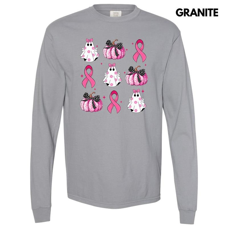 Breast Cancer Ribbon Ghost Collage Long Sleeve Comfort Colors T-Shirt 'NLB' Hoodie, Sweatshirt | ZylaModa.com