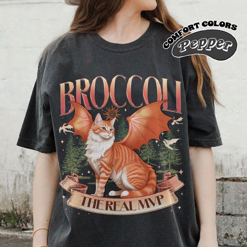 Broccoli The Real Mvp Shirt, Onyx Storm , Fourth Wing Merch, Quest Squad , Broccoli The CatShirt Hoodie, Sweatshirt