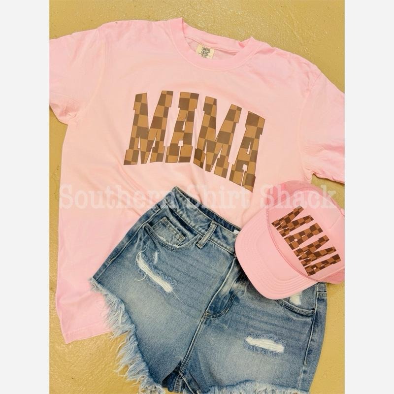 Brown Checkered Mama T shirt | Blossom comfort colors t shirt | Mama T shirt Hoodie, Sweatshirt | ZylaModa.com