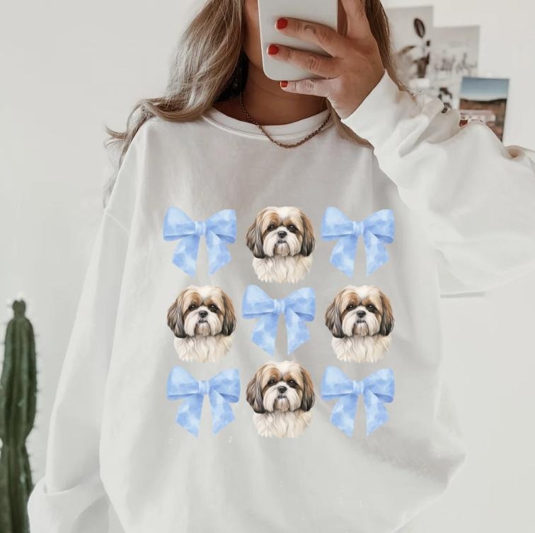 Brown and White Shih Tzu crewneck sweatshirt unisex Soft Pullover T-Shirts, Hoodie | ZylaModa.com