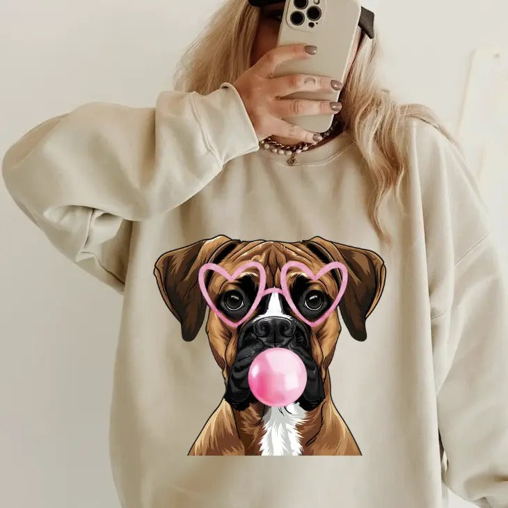 Bubblegum Boxer Crewneck ~ Sweatshirt Unisex Apparel Relaxed Fit Printed in the USA Clothing Womenswear Casual and...