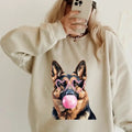 Bubblegum German Shepherd Crewneck ~ Sweatshirt Unisex Apparel Relaxed Fit Printed in the USA Clothing Womenswear Casual...