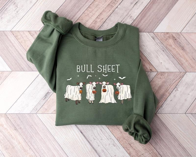 Bull Sheet Sweatshirt, Ghost Cows Sweatshirt, Halloween Ghost Cows Shirt, Halloween Animals, Ghost Shirt, Spooky Cow...