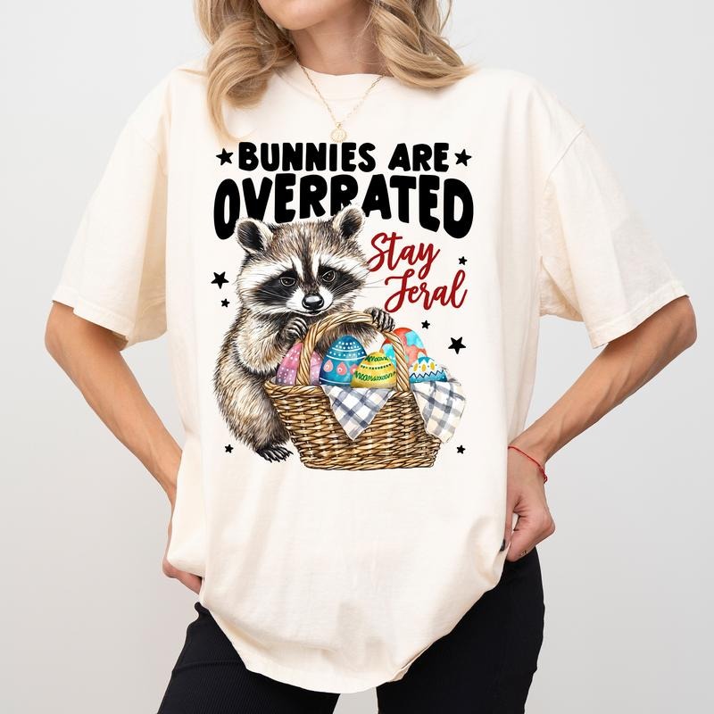 Bunnies Are Overrated Stay Feral Comfort Colors Shirt, Colorful Easter T-shirt, Jesus Easter Graphic Tee, Vintage Floral...