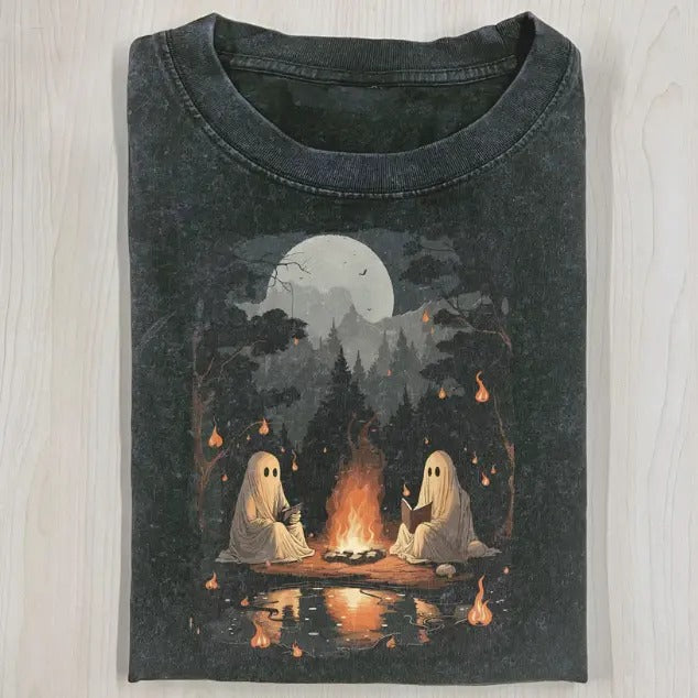 CAMPING HALLOWEEN GHOST READING BOOK T-Shirt, Horror Movie Shirt, Horror Character, Funny Halloween Shirt, Unisex...