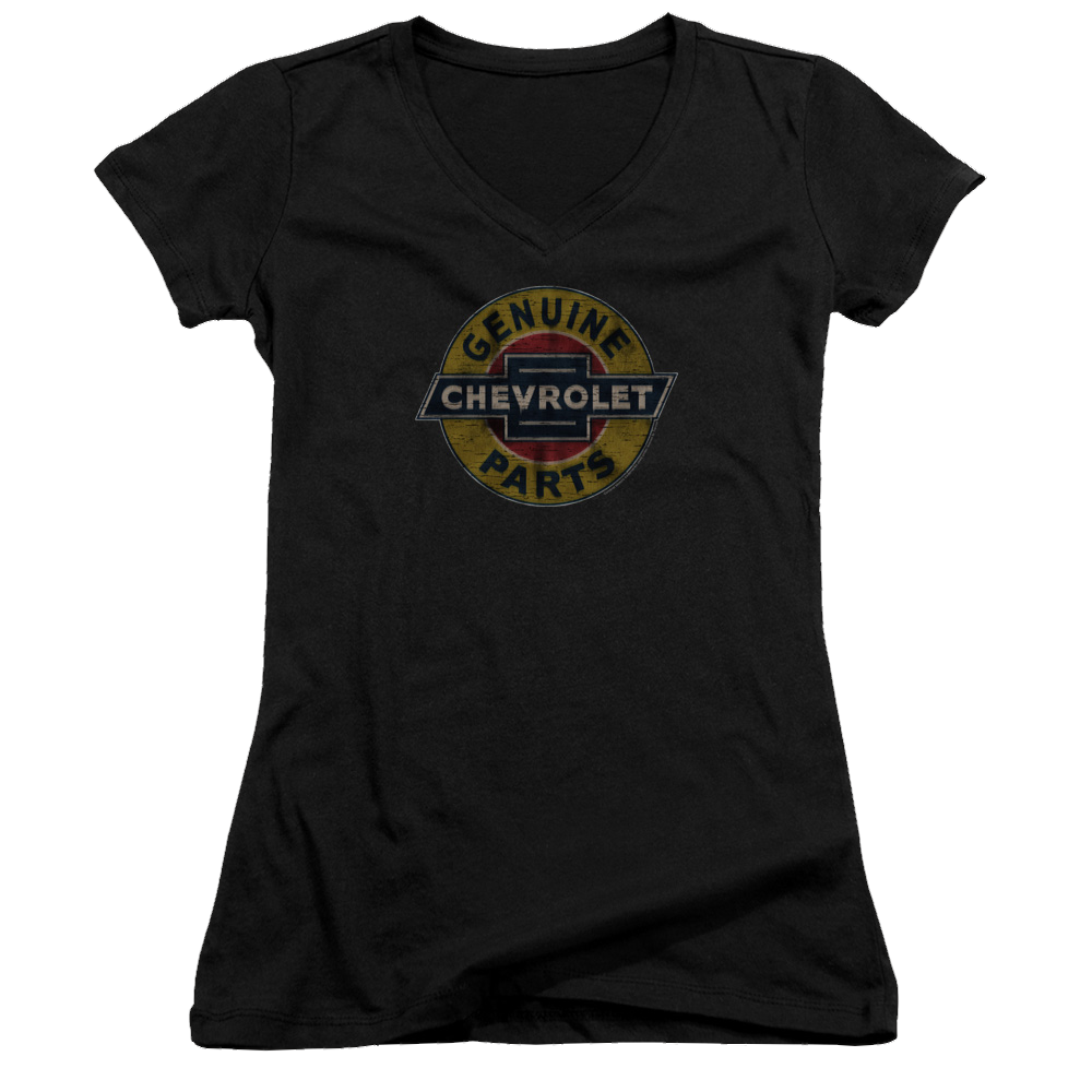 Chevrolet Genuine Chevy Parts Distressed Sign - Juniors V-Neck T-Shirt Hoodie, Sweatshirt | ZylaModa.com
