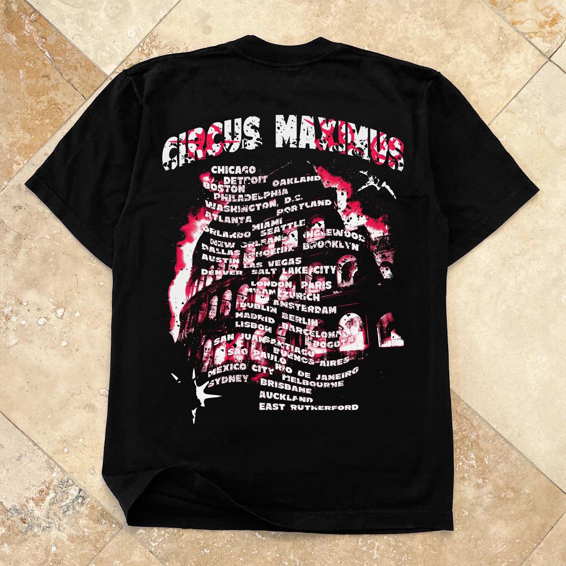 2024 TRAVIS SCOTT 'CIRCUS MAXIMUS TOUR' MERCH W / DATES HEAVYWEIGHT BLACK T-SHIRT Hoodie, Sweatshirt | ZylaModa.com (Image 2)