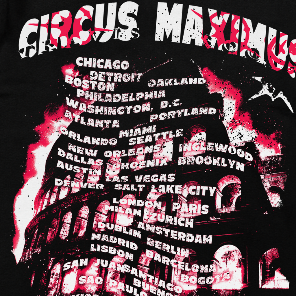 2024 TRAVIS SCOTT 'CIRCUS MAXIMUS TOUR' MERCH W / DATES HEAVYWEIGHT BLACK T-SHIRT Hoodie, Sweatshirt | ZylaModa.com (Image 3)
