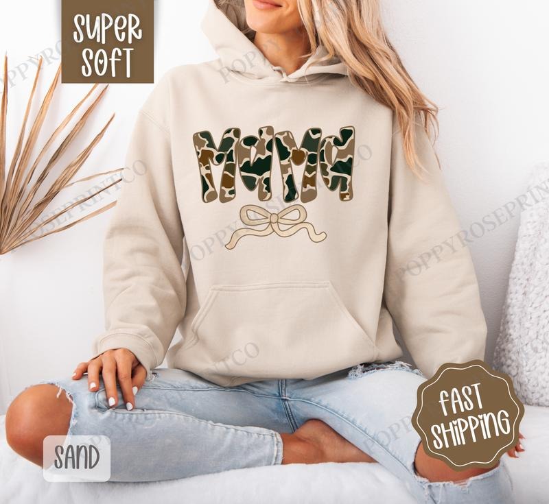 Camo Mama Hoodie, Women's Crewneck, Cute Camo Women's Hooded Sweater T-Shirts, Sweatshirt | ZylaModa.com