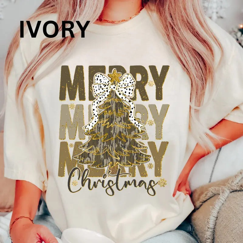 Camo Merry Christmas Shirt, Hunting Christmas Shirt, Camouflage Comfort Colors, Women's Oversized Christmas Shirt