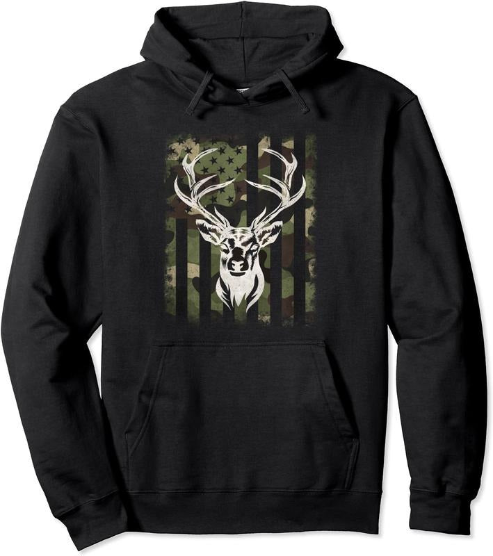 Camouflage American Flag Whitetail Buck Deer Hunting Hunter Hoodie | Unisex Hooded Sweatshirt T-Shirts | ZylaModa.com