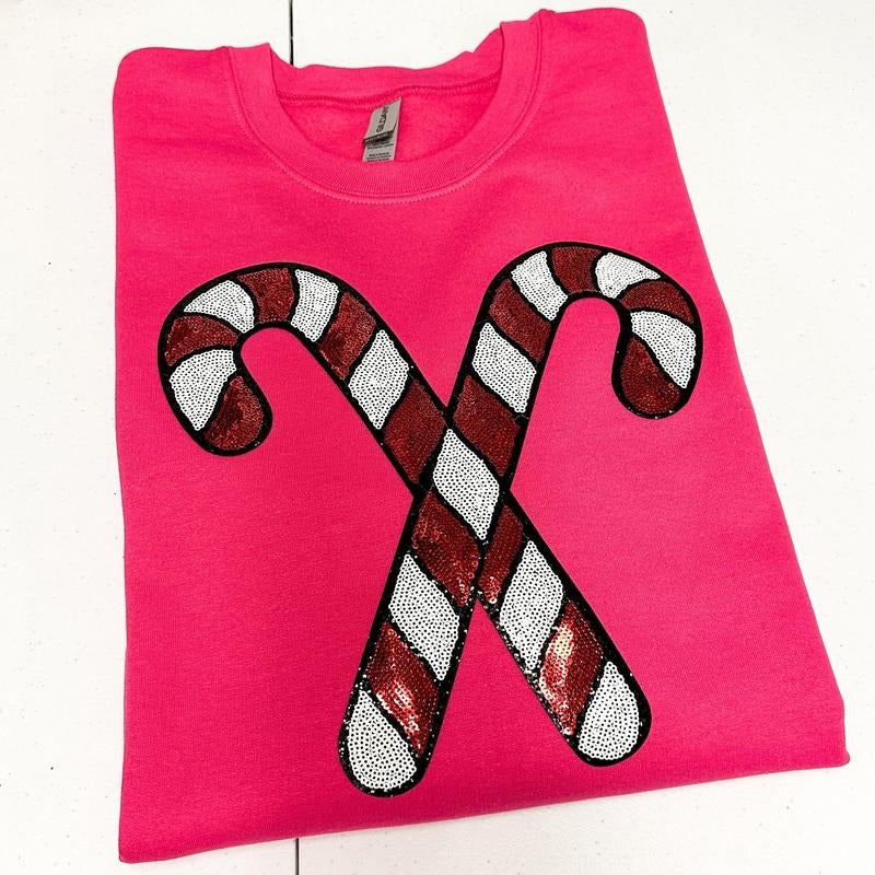 Candy Cane Christmas Patch Sweatshirt --- HOT PINK T-Shirts, Hoodie | ZylaModa.com