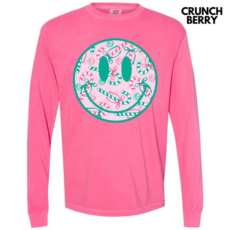 Candy Cane Happy Face Long Sleeve Comfort Colors T-Shirt 'NLB' Hoodie, Sweatshirt | ZylaModa.com