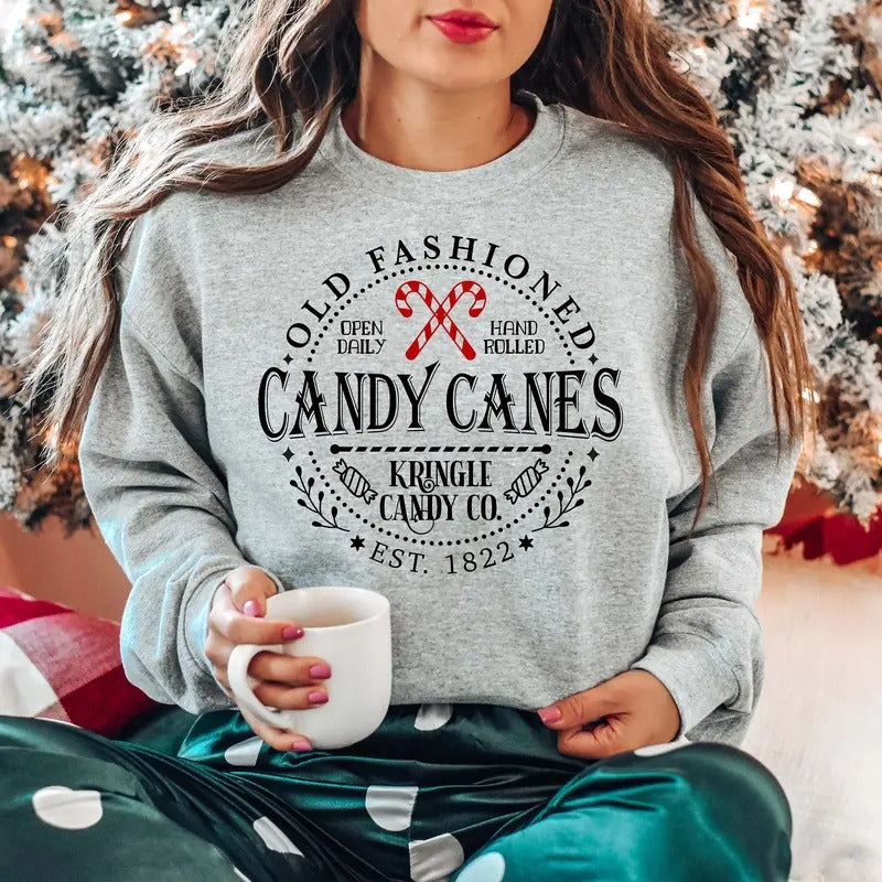 Candy Cane North Pole Vintage Christmas Old Fashion Unisex Sweatshirt Classic Tee Hoodie | ZylaModa.com