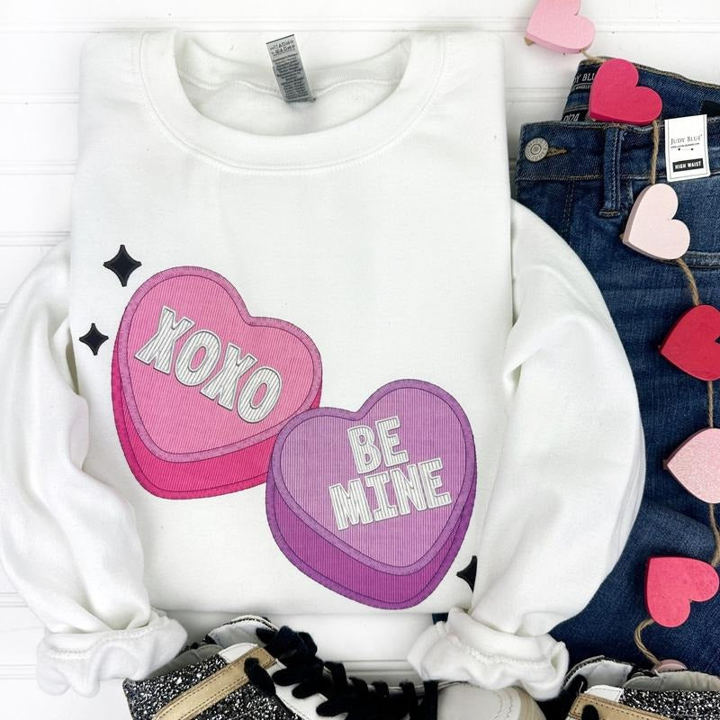 Candy Hearts FAUX Embroidery Gildan Sweatshirt T-Shirts, Hoodie | ZylaModa.com