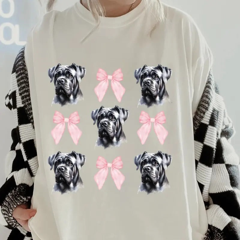 Cane Corso and bows Shirt~ Unisex Apparel Relaxed Fit Printed In The USA Clothing Womenswear Casual Comfort Cotton Top...