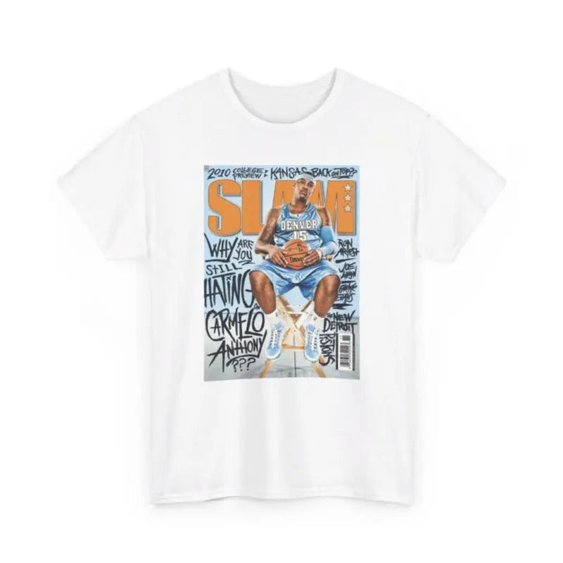Carmelo Anthony Vintage SLAM Unisex Heavy Cotton Tee Menswear Streetwear Crewneck, Full Color, Tee Print Hoodie, Sweatshirt