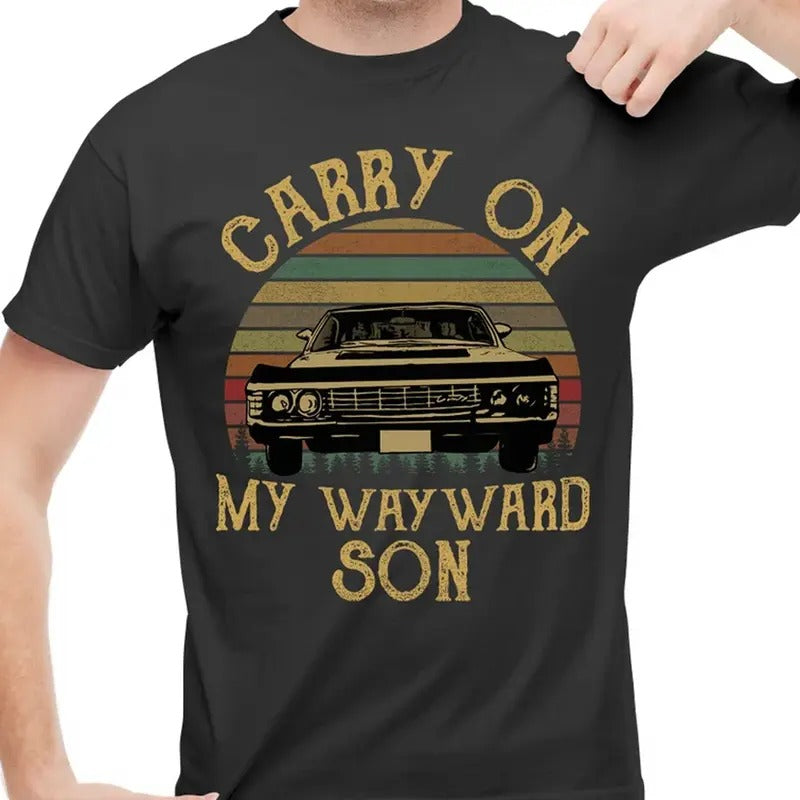 Carry On My Wayward Son Sunset Vintage Shirt, Supernatural Vintage T Shirt, Gift For Woman and Man Unisex T-Shirt...