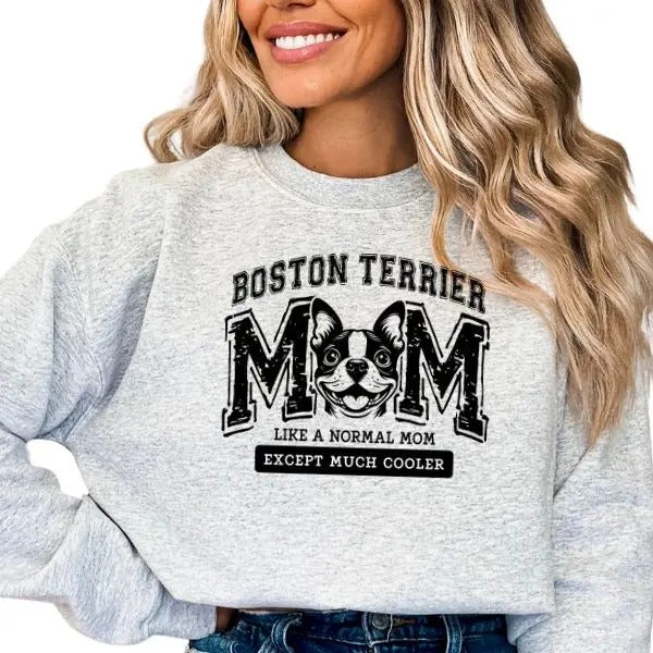 Casual Boston Terrier Dog Mom Sweatshirt, Dog Lover Pullover Crewneck Sweatshirt, Comfortable Long Sleeve Boston Terrier...